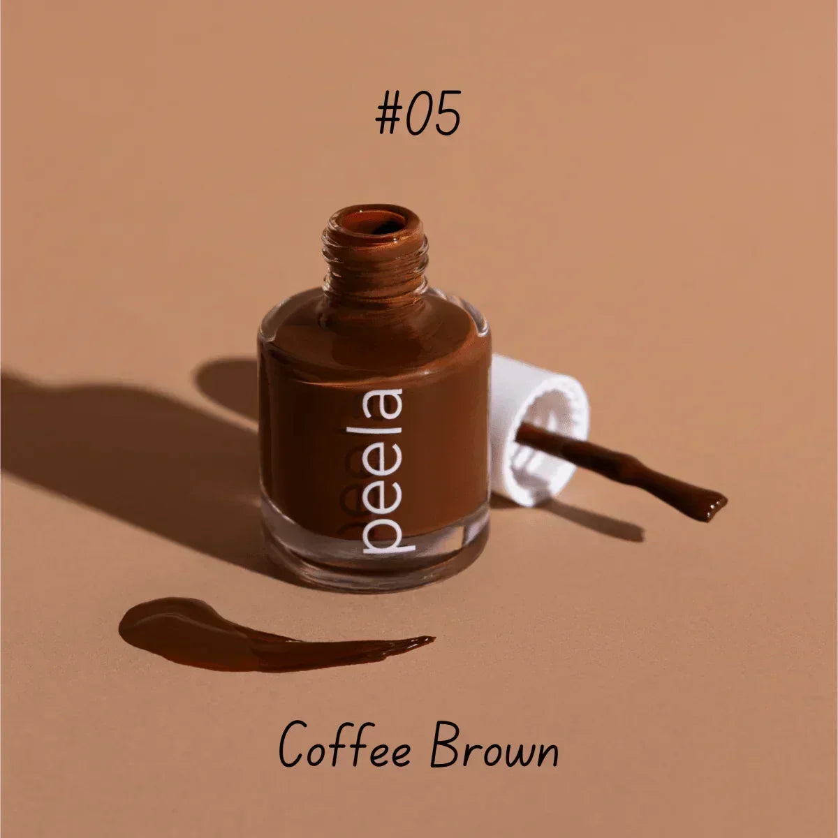 Peela #05 Coffee Brown peelable nail polish, safe remover-free formula in rich brown shade