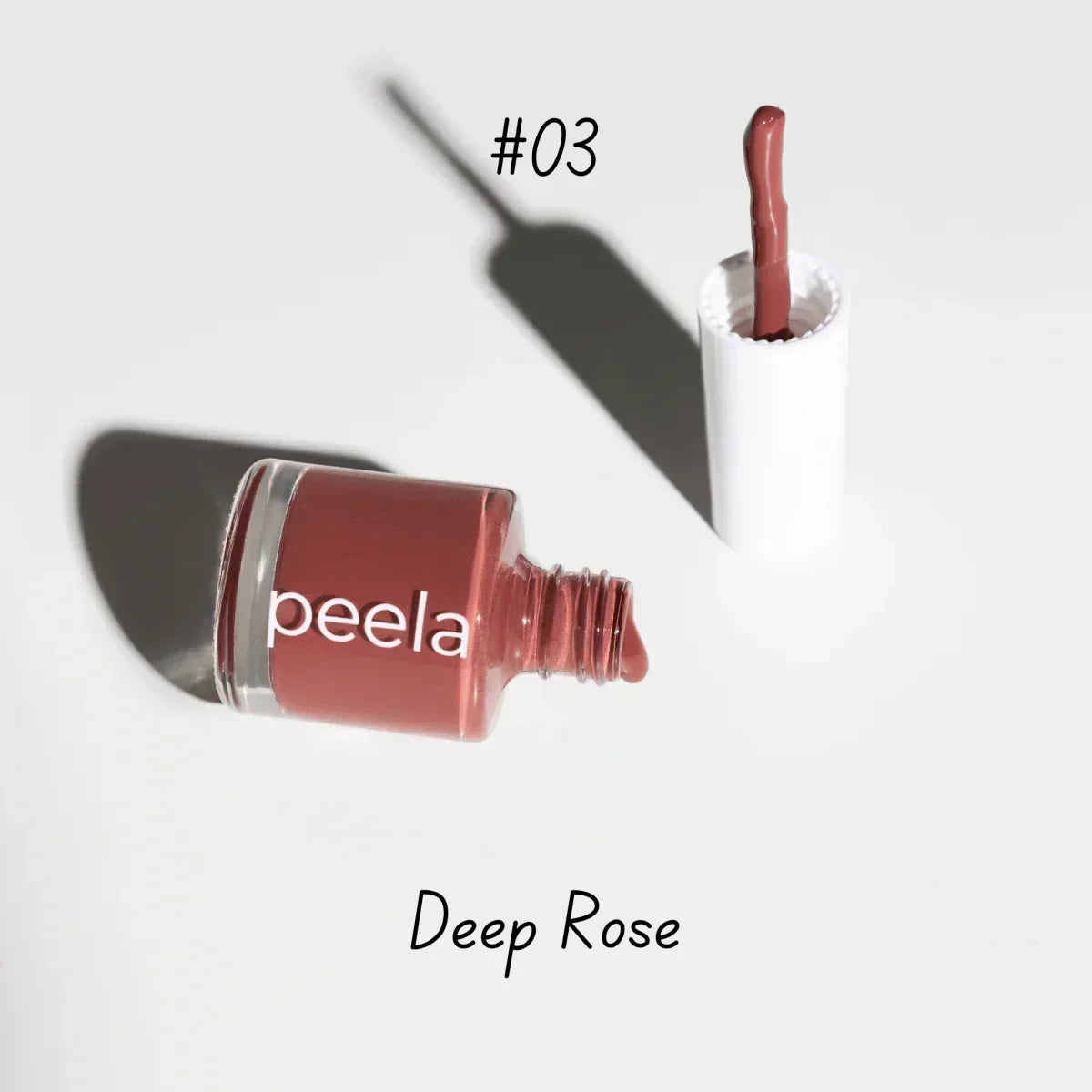 Peela Deep Rose #03 peelable nail polish bottle with brush, rich mauve shade