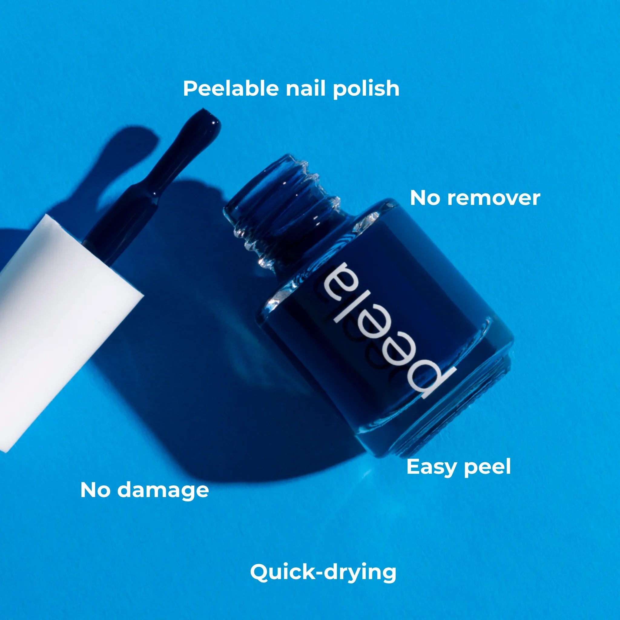 Peelanails Midnight Navy peelable nail polish bottle, easy peel, no remover, quick-drying.