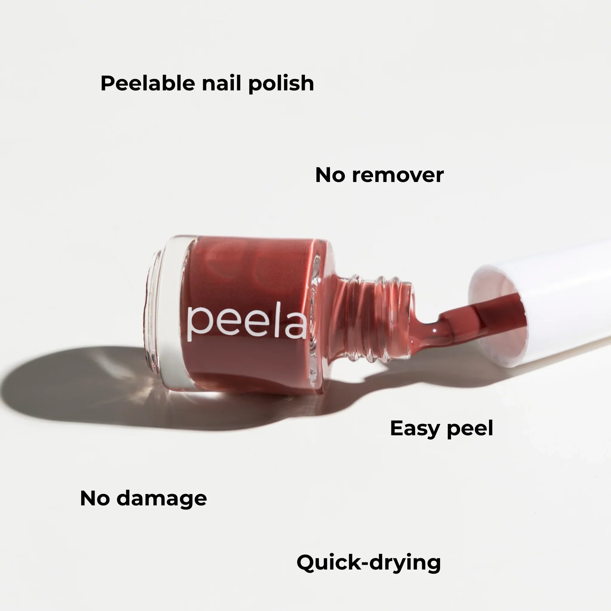 Peelanails Soft Rose 5ml bottle, peelable nail polish, easy peel, no remover, quick-drying.