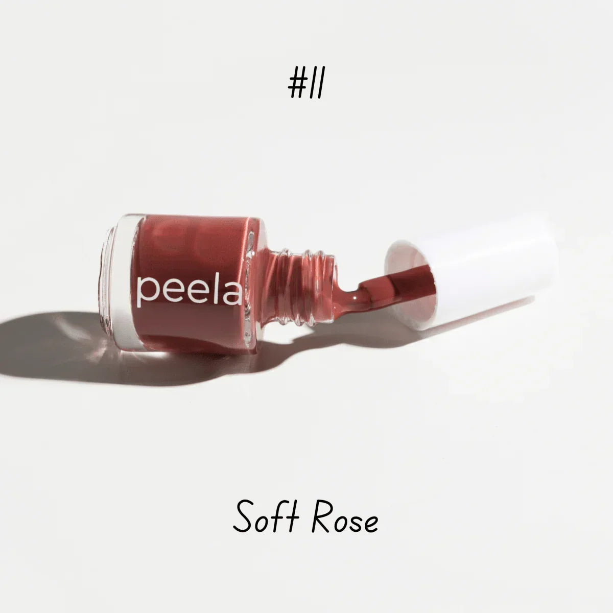 Peela #11 Soft Rose peelable nail polish bottle with brush, safe remover-free formula