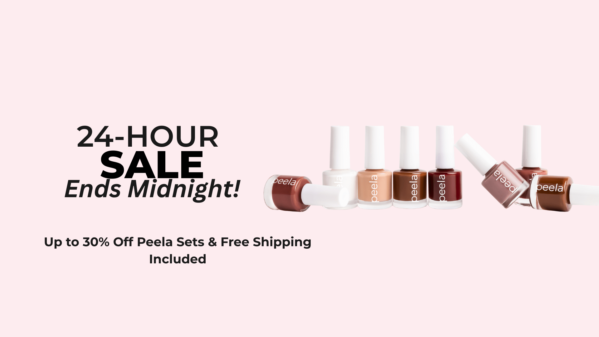 Ten peelanails peelable nail polish bottles in assorted shades, lined up together