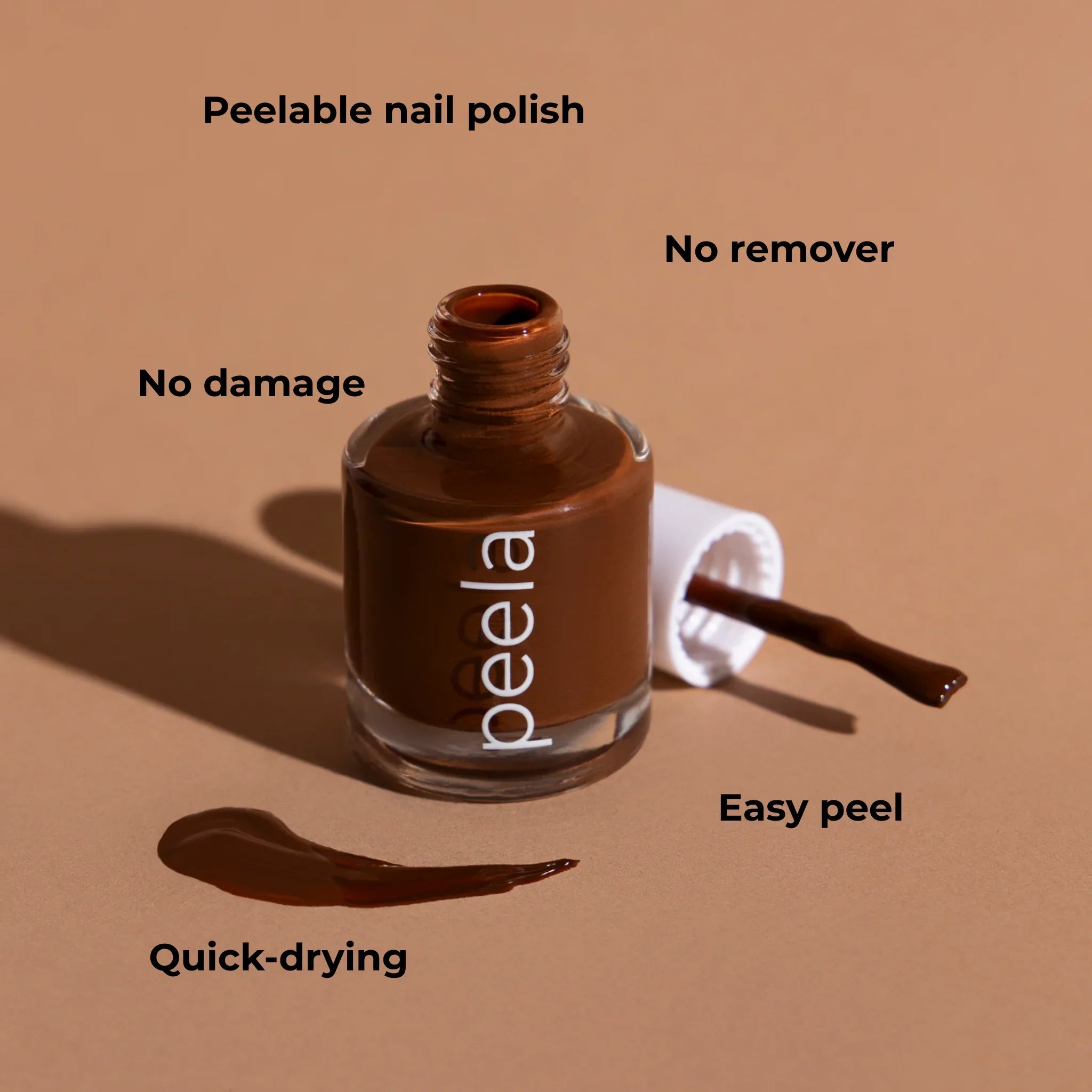 peelanails Coffee Brown peelable nail polish bottle with brush, remover-free, quick-drying, no damage