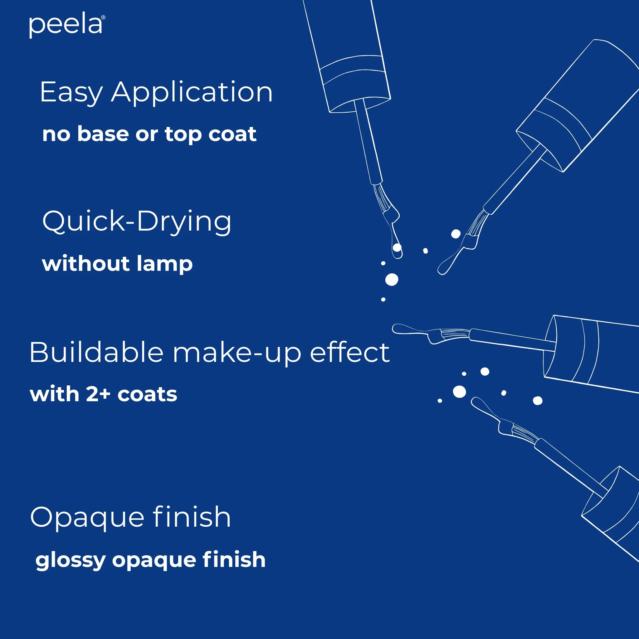 Peela peelable nail polish easy application quick-drying buildable effect opaque finish