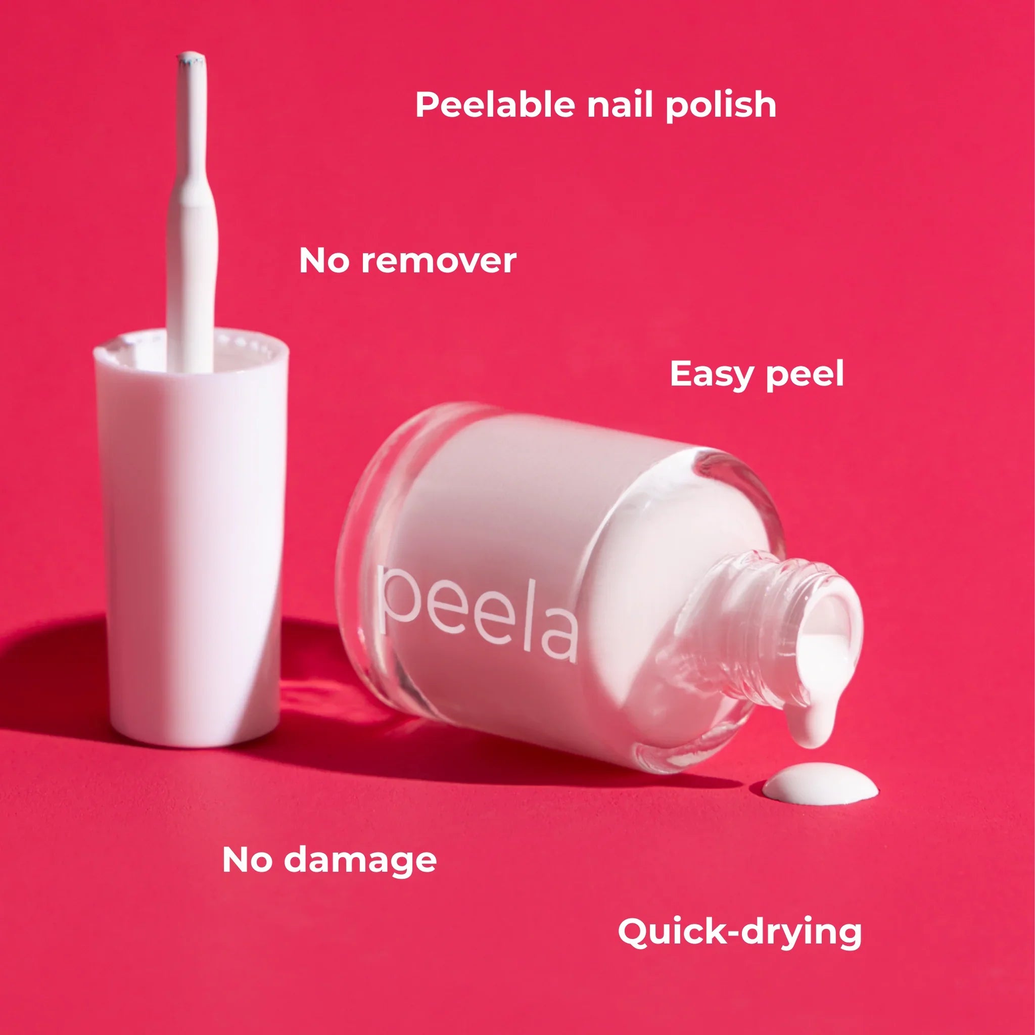 Peela pure white peelable nail polish bottle with brush, remover-free, easy peel, quick-drying.