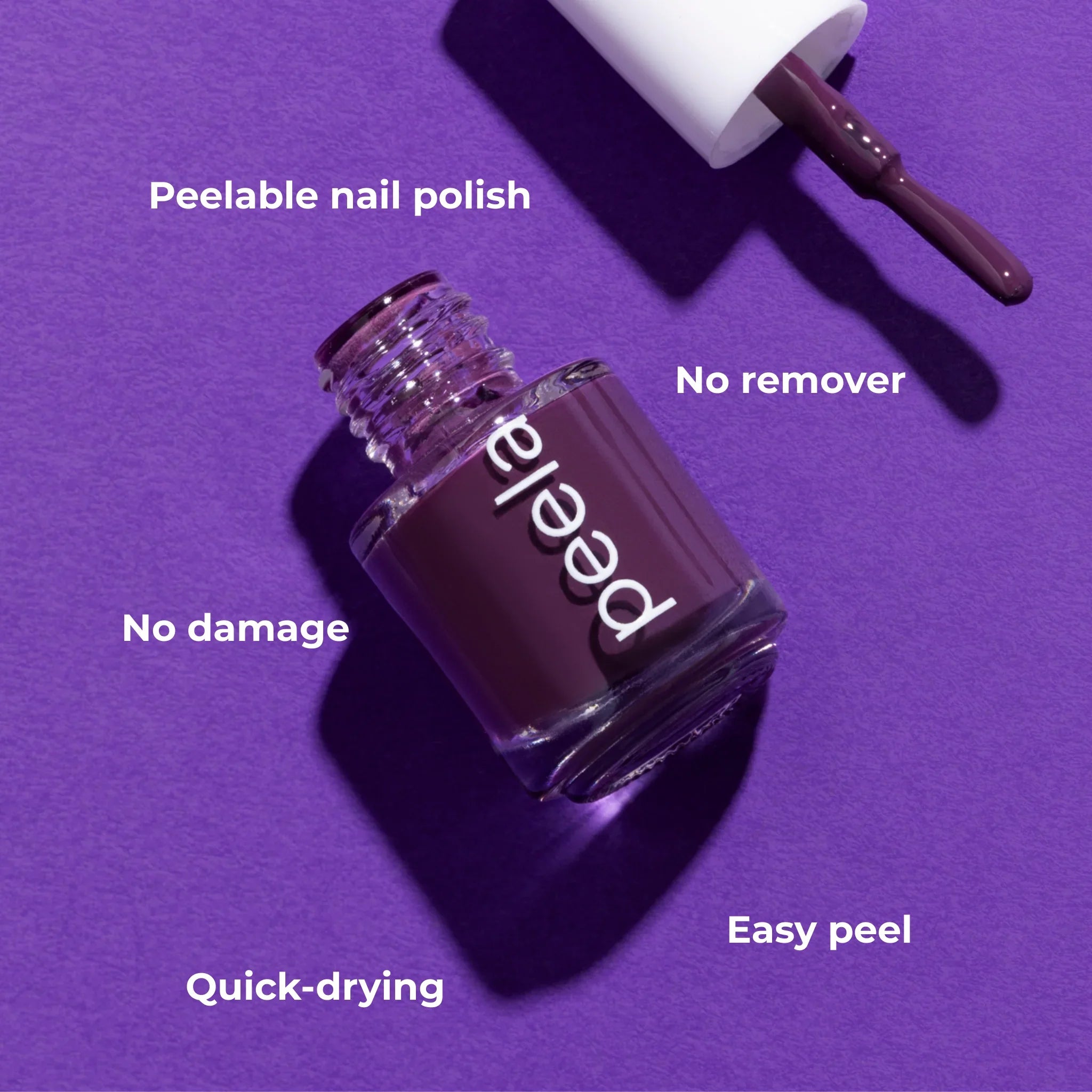 peelanails royal purple peelable nail polish bottle with brush, quick-drying, no remover, easy peel
