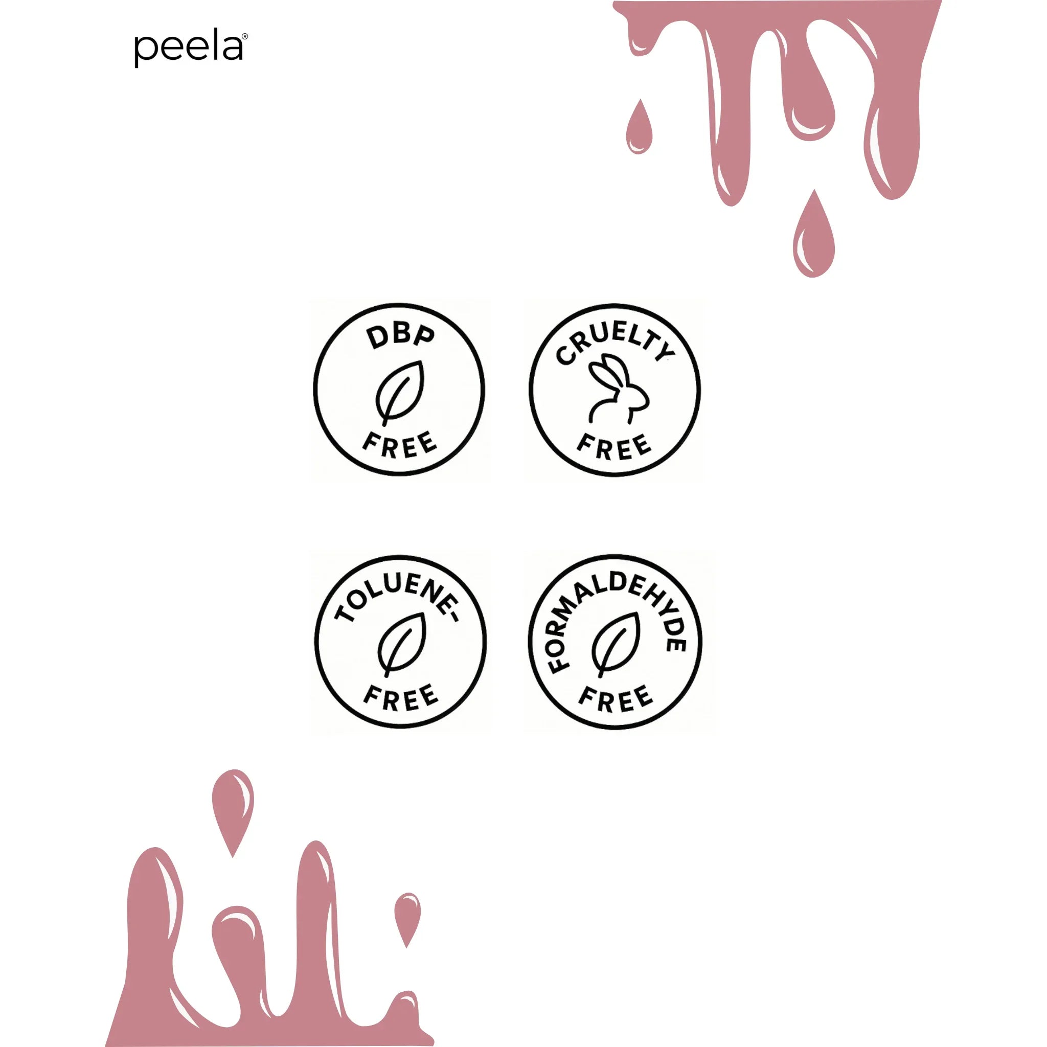 Peelanails peelable nail polish DBP-free, cruelty-free, toluene-free, formaldehyde-free icons