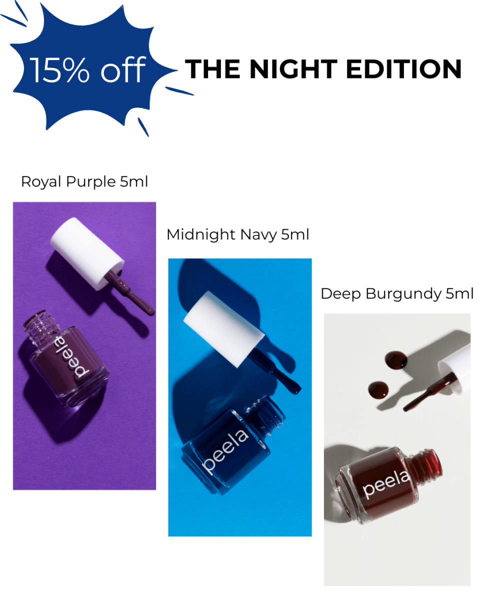 The Night Edition - 3 Luxe Peela Nail Shades - peelanails - peela - peelable - peelablenailpolish - nailpolish - 5ml - 10ml - bundles